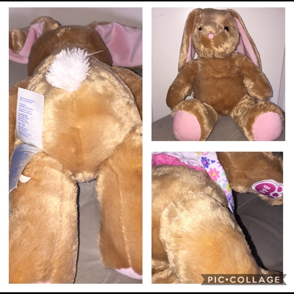 Build a Bear Brown Pink Floppy Ear Stuffed Plush Bunny Rabbit Toy